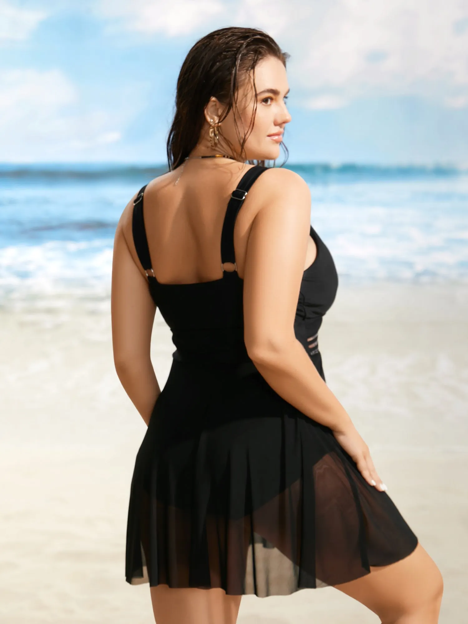 Overlap Collar See Through Patchwork Swim Dress sold by Bloomchic product image thumbnail 2