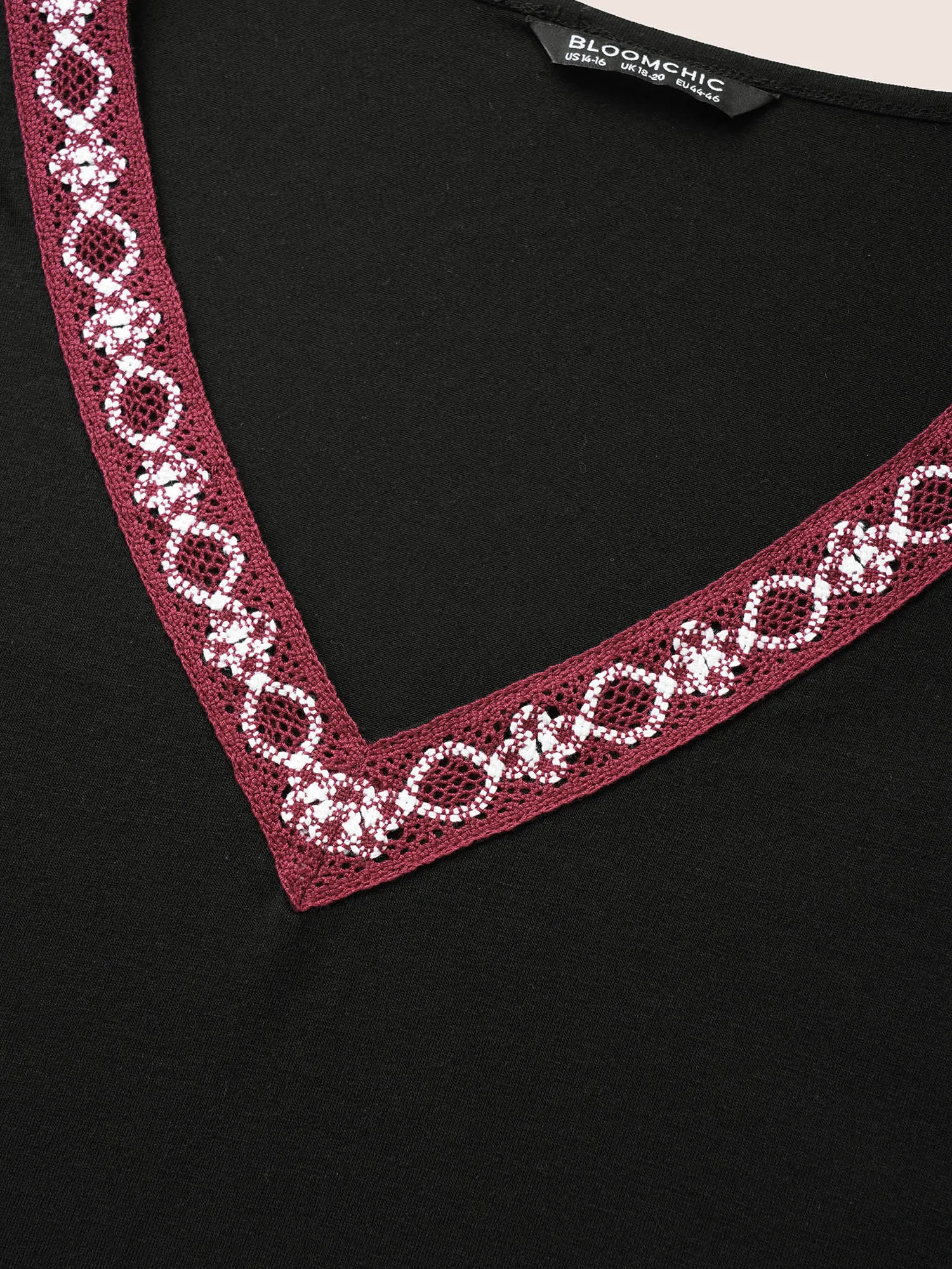 V Neck Block Weave Trim Batwing Sleeve T-shirt sold by Bloomchic product image thumbnail 5