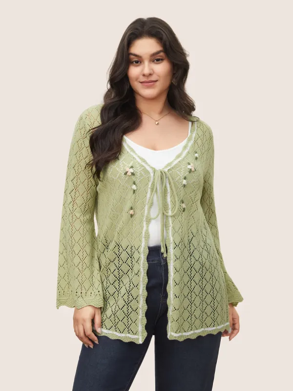 Geometric Hollow Out Stereo Flower Embroidered Cardigan sold by Bloomchic