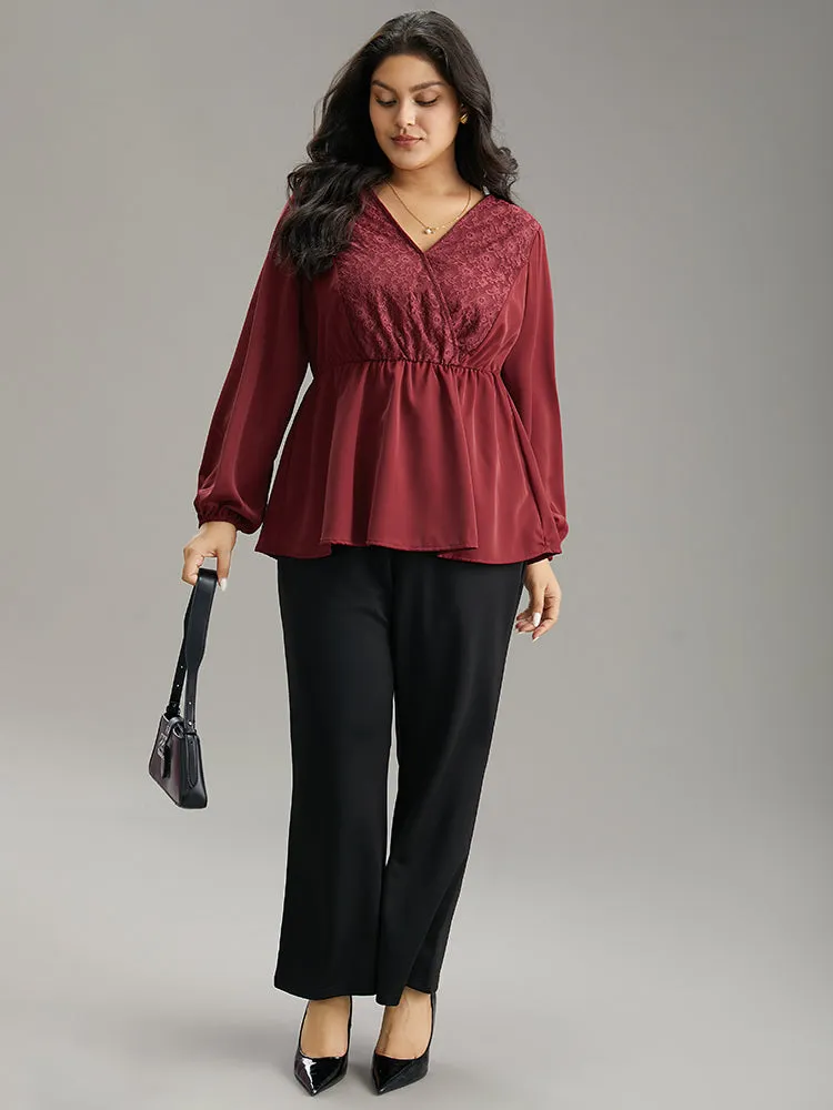 Static-Free Contrast Lace Lantern Sleeve Blouse sold by Bloomchic product image thumbnail 4