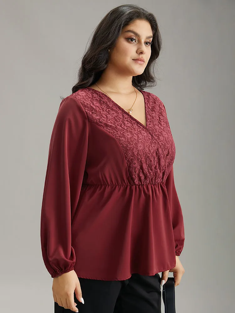 Static-Free Contrast Lace Lantern Sleeve Blouse sold by Bloomchic product image thumbnail 3