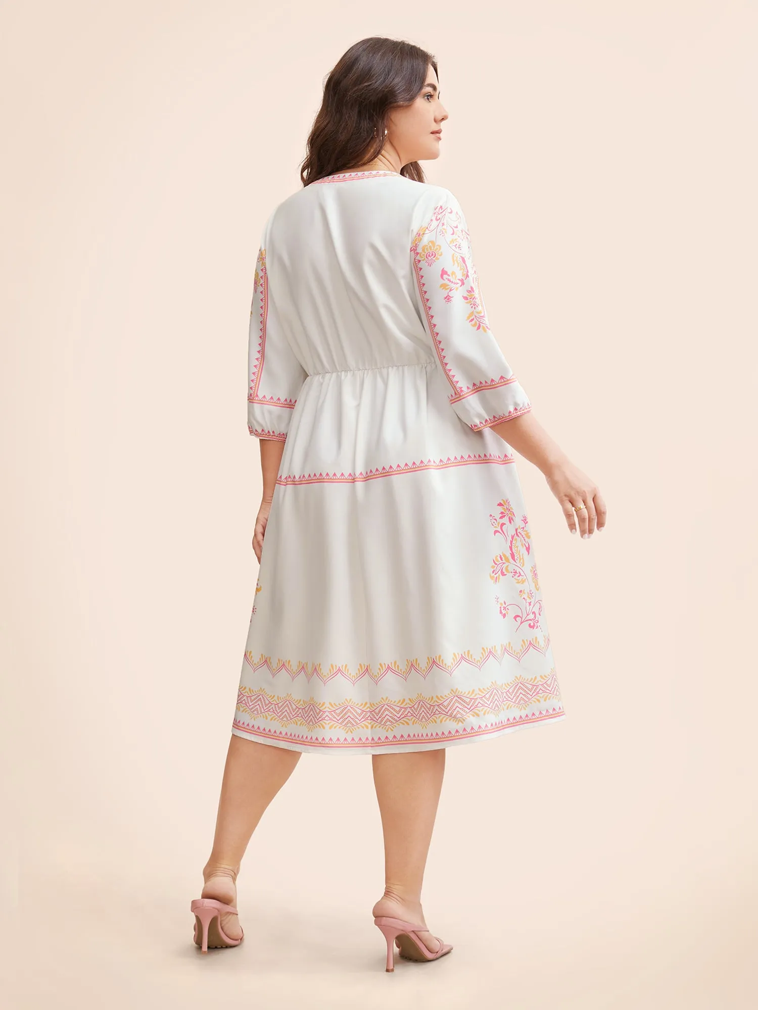 Bandana Notched Collar Lantern Sleeve Dress sold by Bloomchic product image thumbnail 3