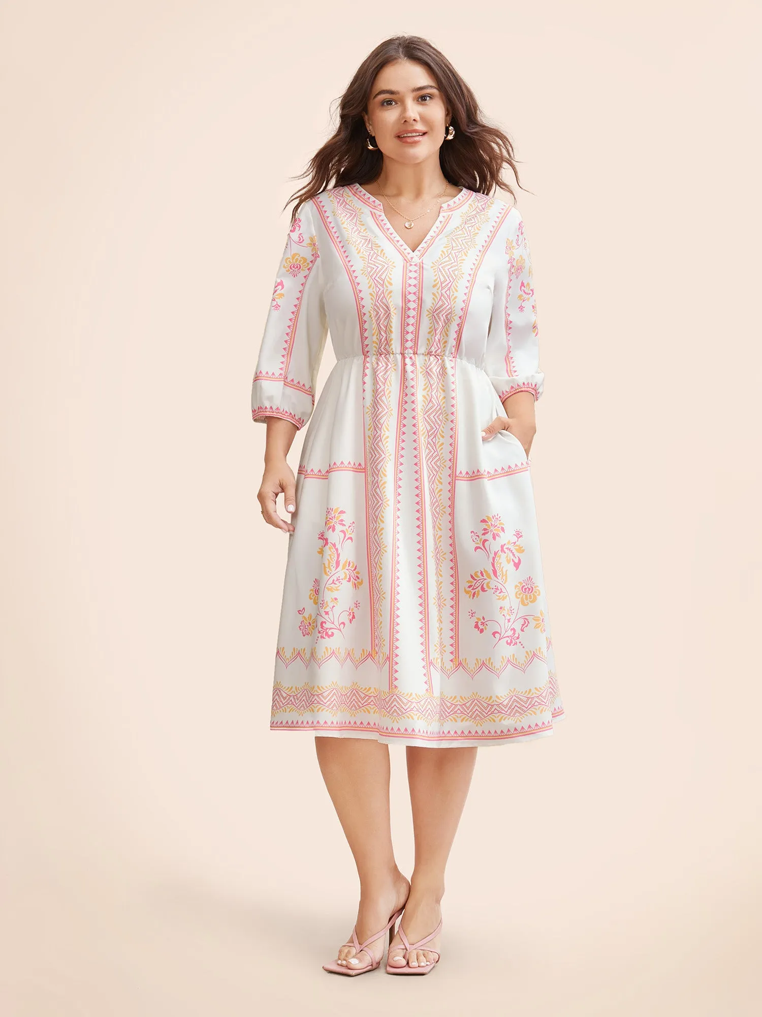 Bandana Notched Collar Lantern Sleeve Dress sold by Bloomchic