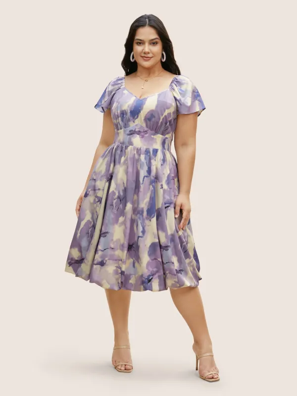 Watercolor Floral Bubble Hem Pockets Dress sold by Bloomchic