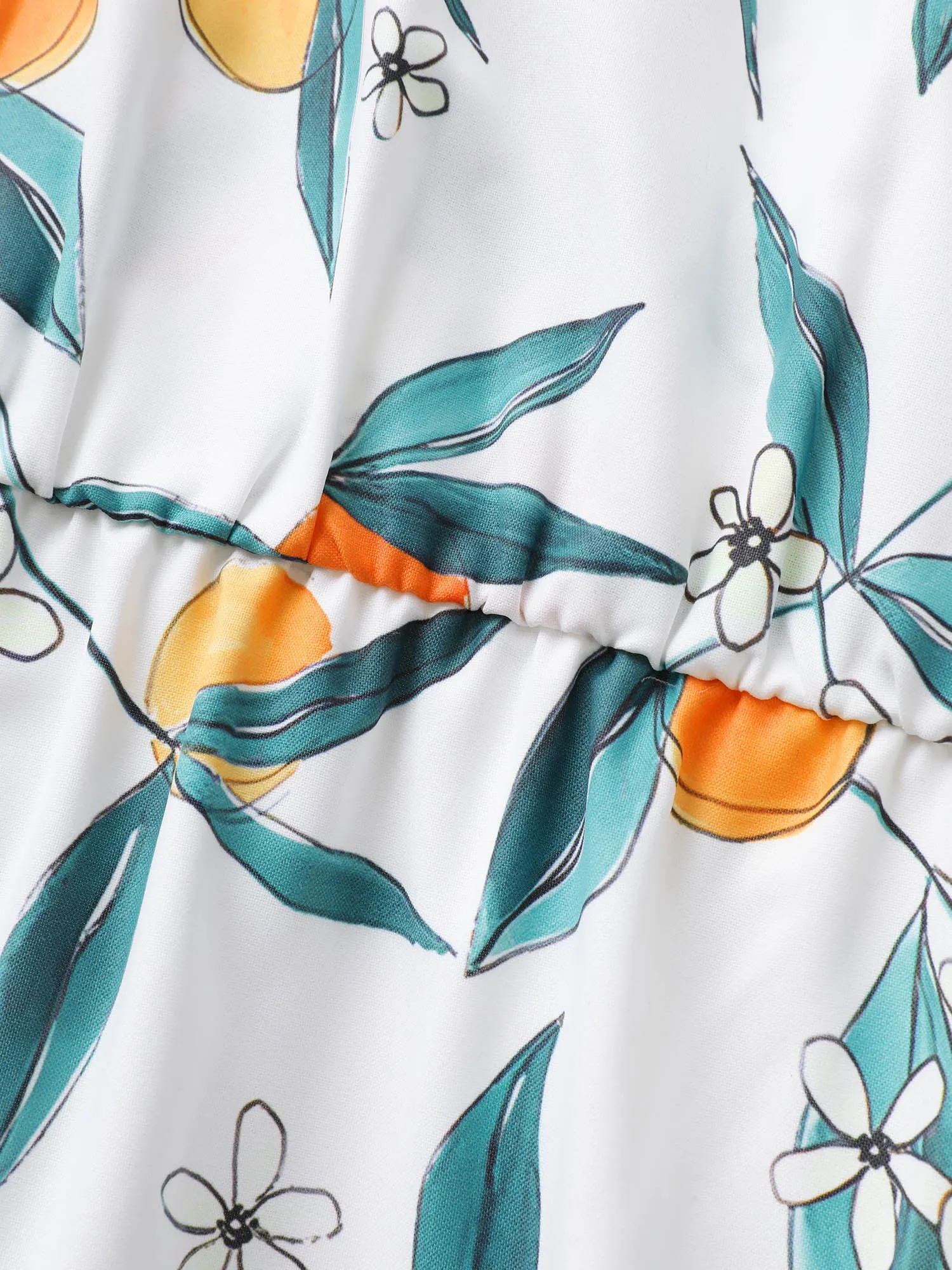 Citrus Orange Print Overlap Collar Frill Trim Split Hem Dress sold by Bloomchic product image thumbnail 5