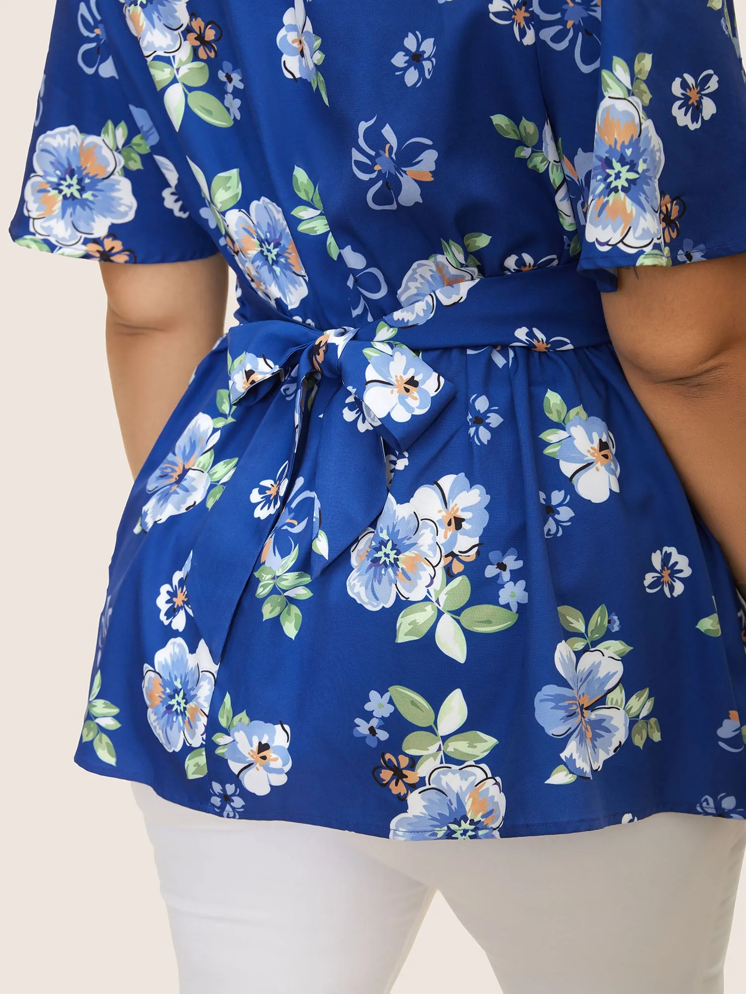 Floral Print Ruched Ruffle Sleeve Blouse sold by Bloomchic product image thumbnail 5