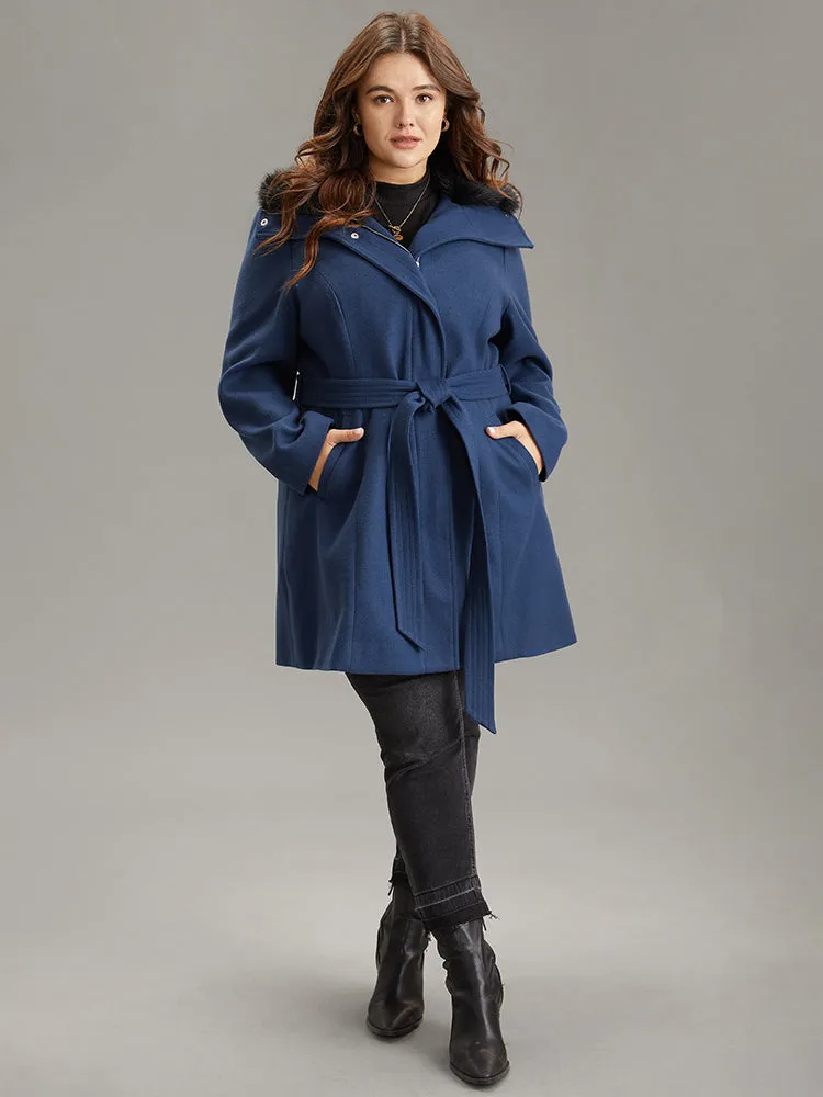 Plain Fuzzy Trim Zipper Belted Coat sold by Bloomchic product image thumbnail 4