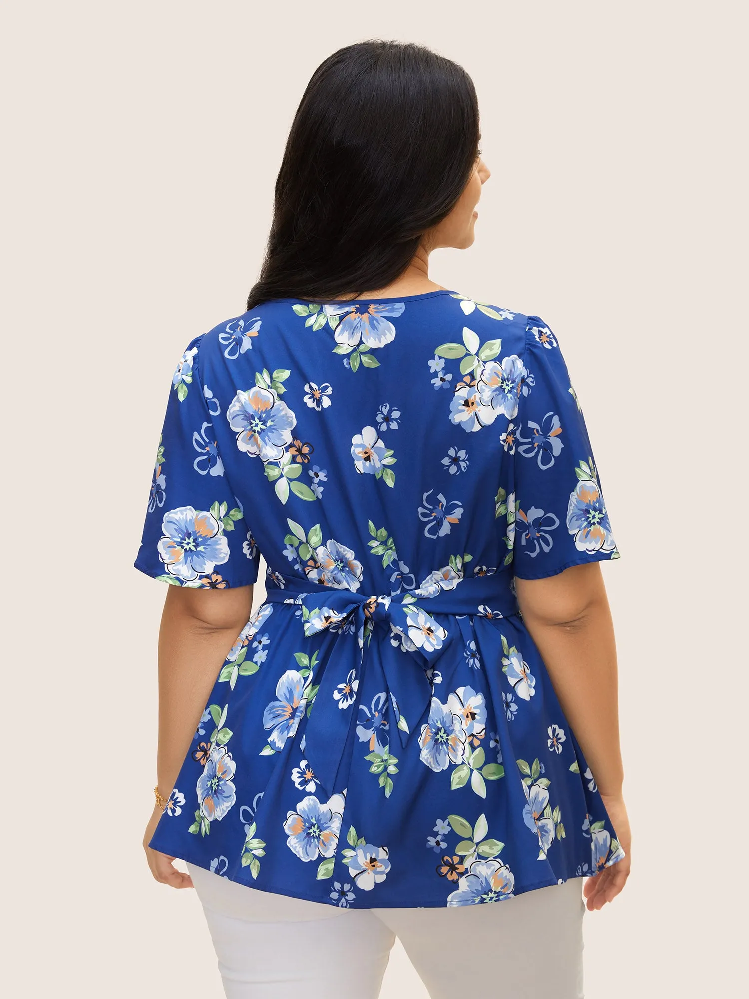 Floral Print Ruched Ruffle Sleeve Blouse sold by Bloomchic product image thumbnail 4