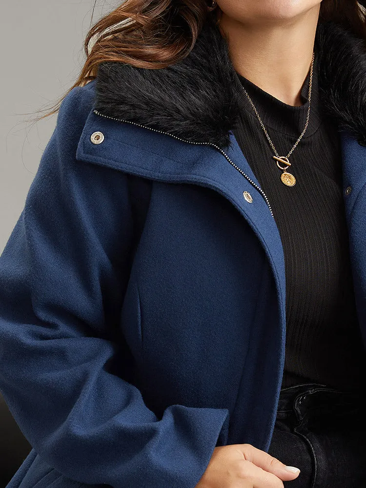 Plain Fuzzy Trim Zipper Belted Coat sold by Bloomchic product image thumbnail 5