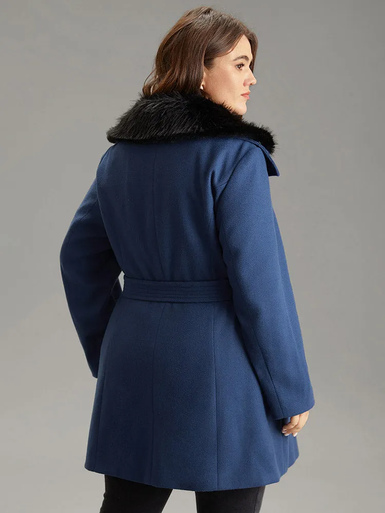 Plain Fuzzy Trim Zipper Belted Coat sold by Bloomchic product image thumbnail 2