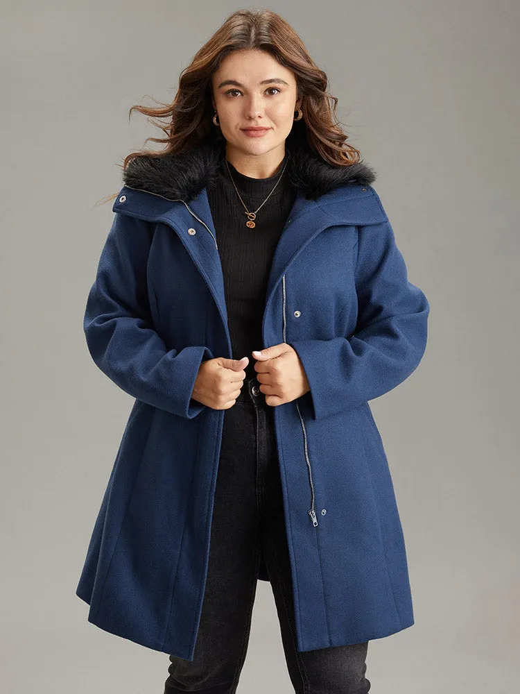 Plain Fuzzy Trim Zipper Belted Coat sold by Bloomchic product image thumbnail 3
