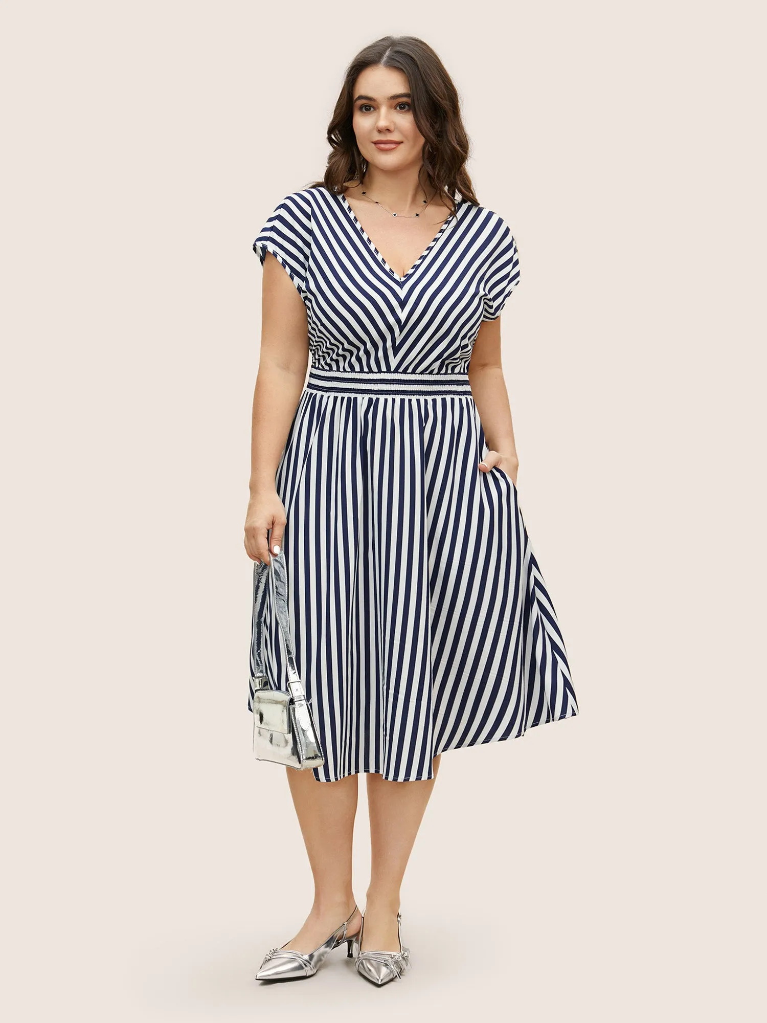 Striped Shirred Dolman Sleeve Dress sold by Bloomchic product image thumbnail 2