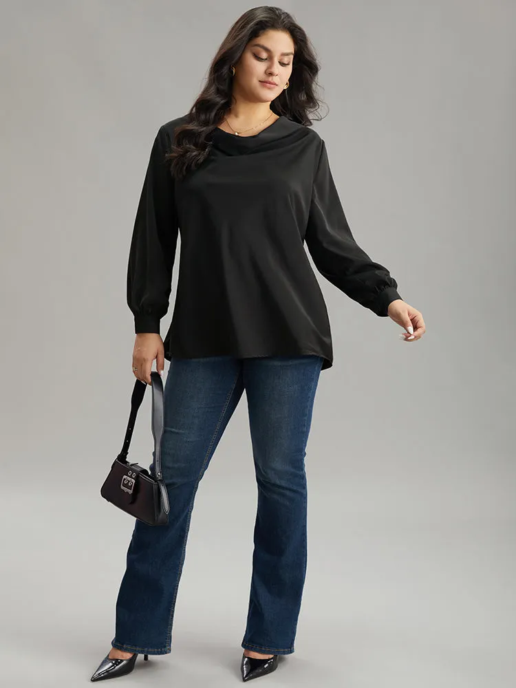 Static-Free Plain Cowl Neck Blouse sold by Bloomchic product image thumbnail 4