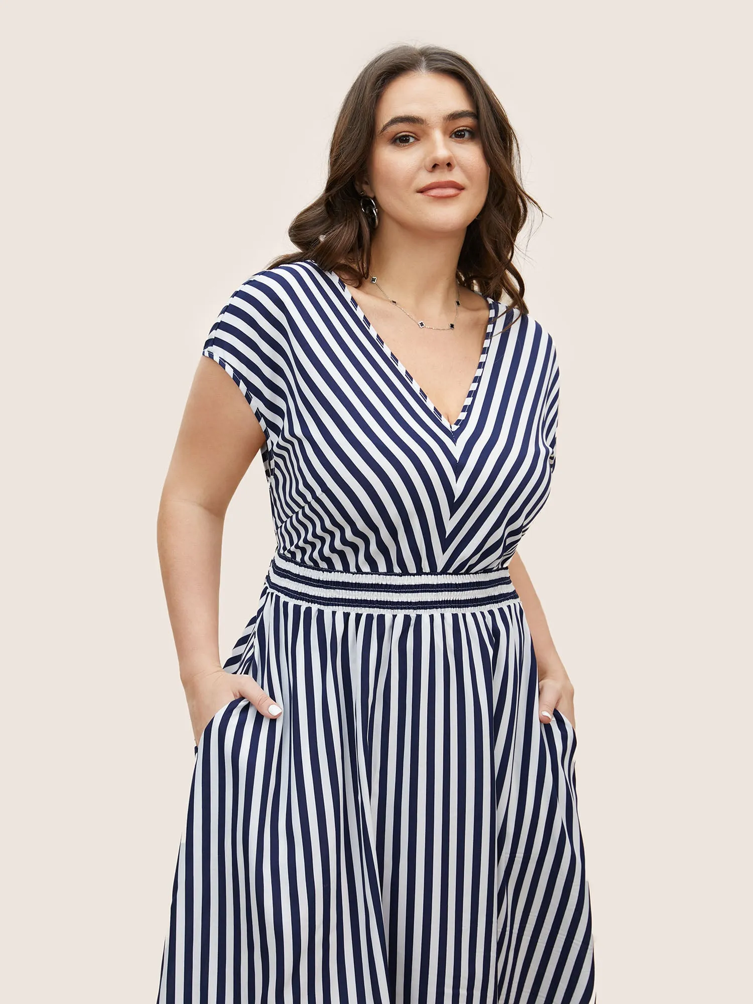 Striped Shirred Dolman Sleeve Dress sold by Bloomchic product image thumbnail 4