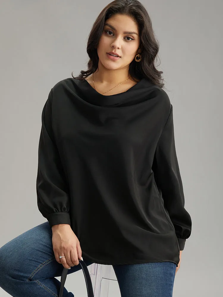Static-Free Plain Cowl Neck Blouse sold by Bloomchic