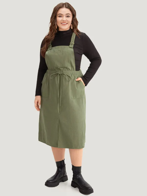 Solid Pocket Drawstring Split Hem Cami Dress sold by Bloomchic