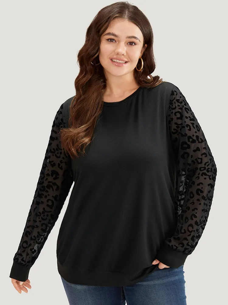 Leopard Mesh Patchwork Round Neck Sweatshirt sold by Bloomchic product image thumbnail 5