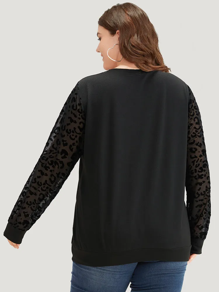 Leopard Mesh Patchwork Round Neck Sweatshirt sold by Bloomchic product image thumbnail 2