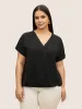 Plain Overlap Collar Dolman Sleeve Blouse sold by Bloomchic