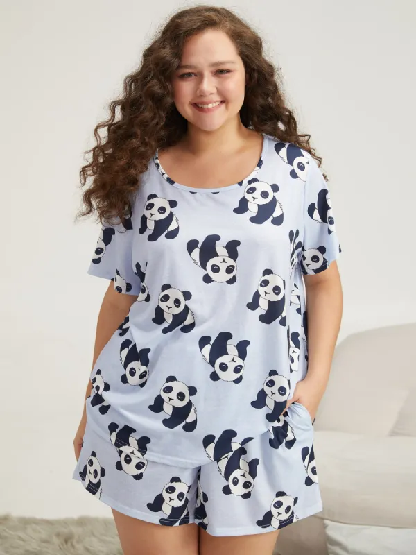 Panda Print Crew Neck Sleep Top sold by Bloomchic