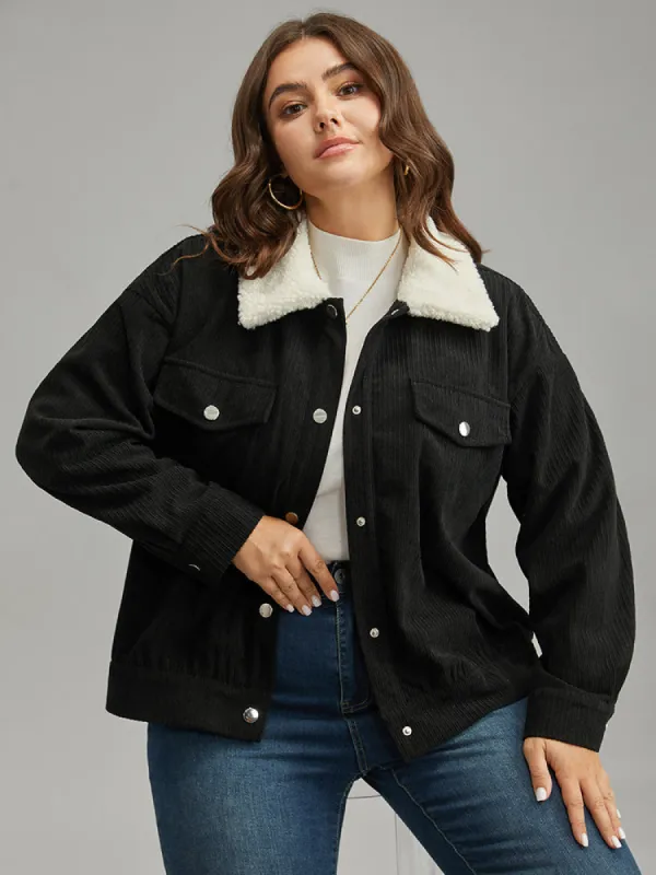 Contrast Patchwork Metal Detail Shacket sold by Bloomchic