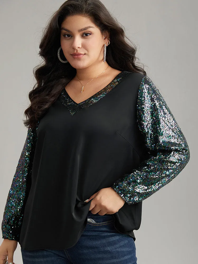 Sequin Patchwork V Neck Blouse sold by Bloomchic product image thumbnail 3