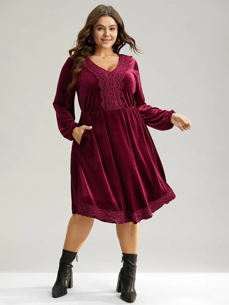 Velvet Lace Panel Elastic Cuffs Dress sold by Bloomchic product image thumbnail 5