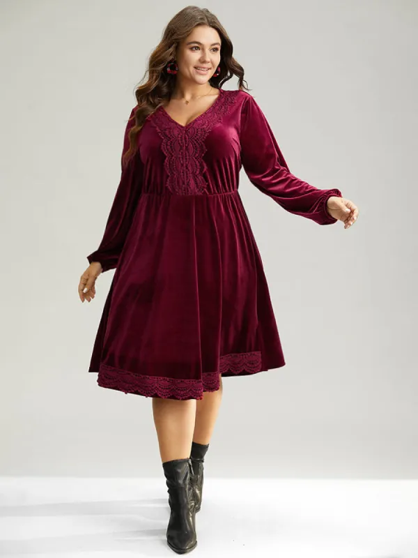 Velvet Lace Panel Elastic Cuffs Dress sold by Bloomchic