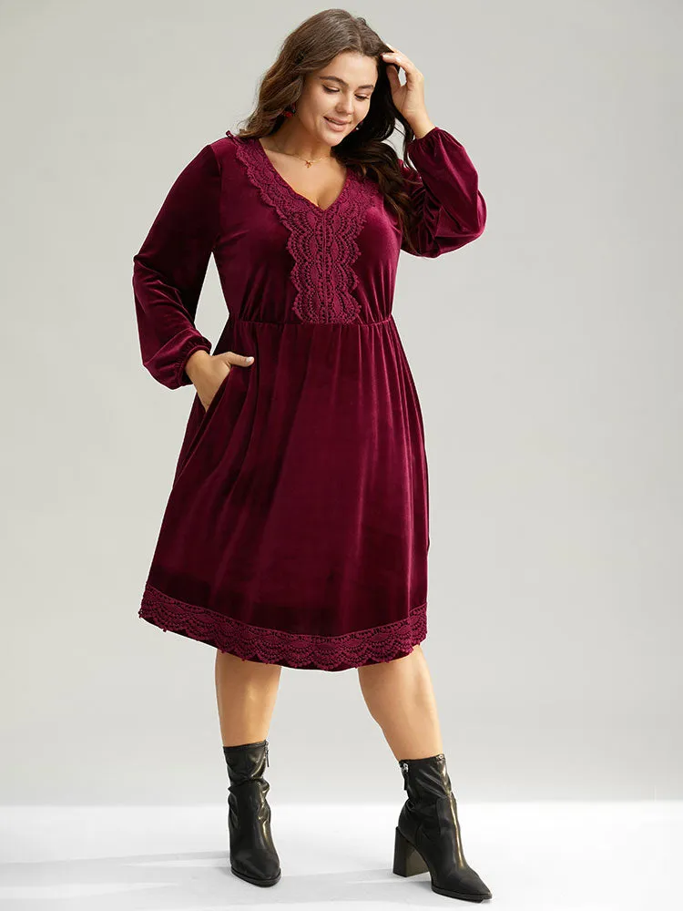 Velvet Lace Panel Elastic Cuffs Dress sold by Bloomchic product image thumbnail 4