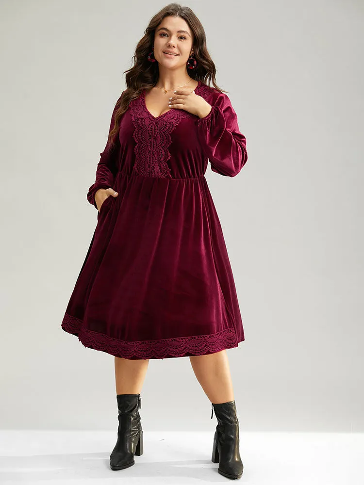 Velvet Lace Panel Elastic Cuffs Dress sold by Bloomchic product image thumbnail 2