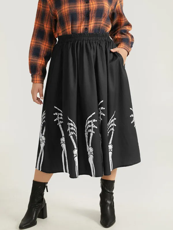 Halloween Skull Print Elastic Waist Cropped Skirt sold by Bloomchic