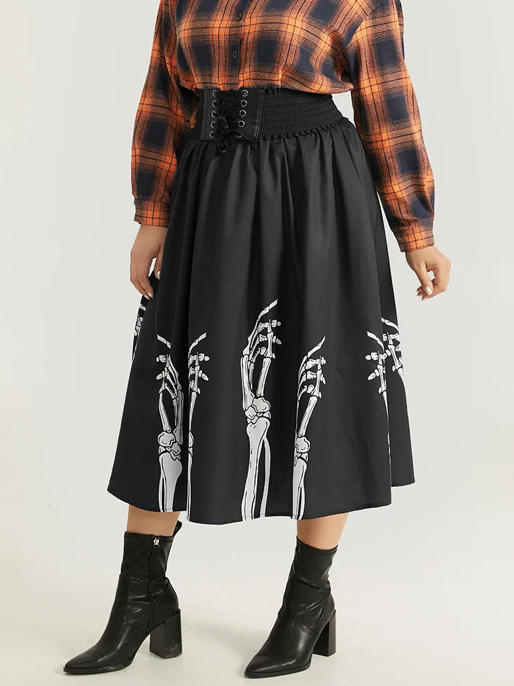 Halloween Skull Print Elastic Waist Cropped Skirt sold by Bloomchic product image thumbnail 5