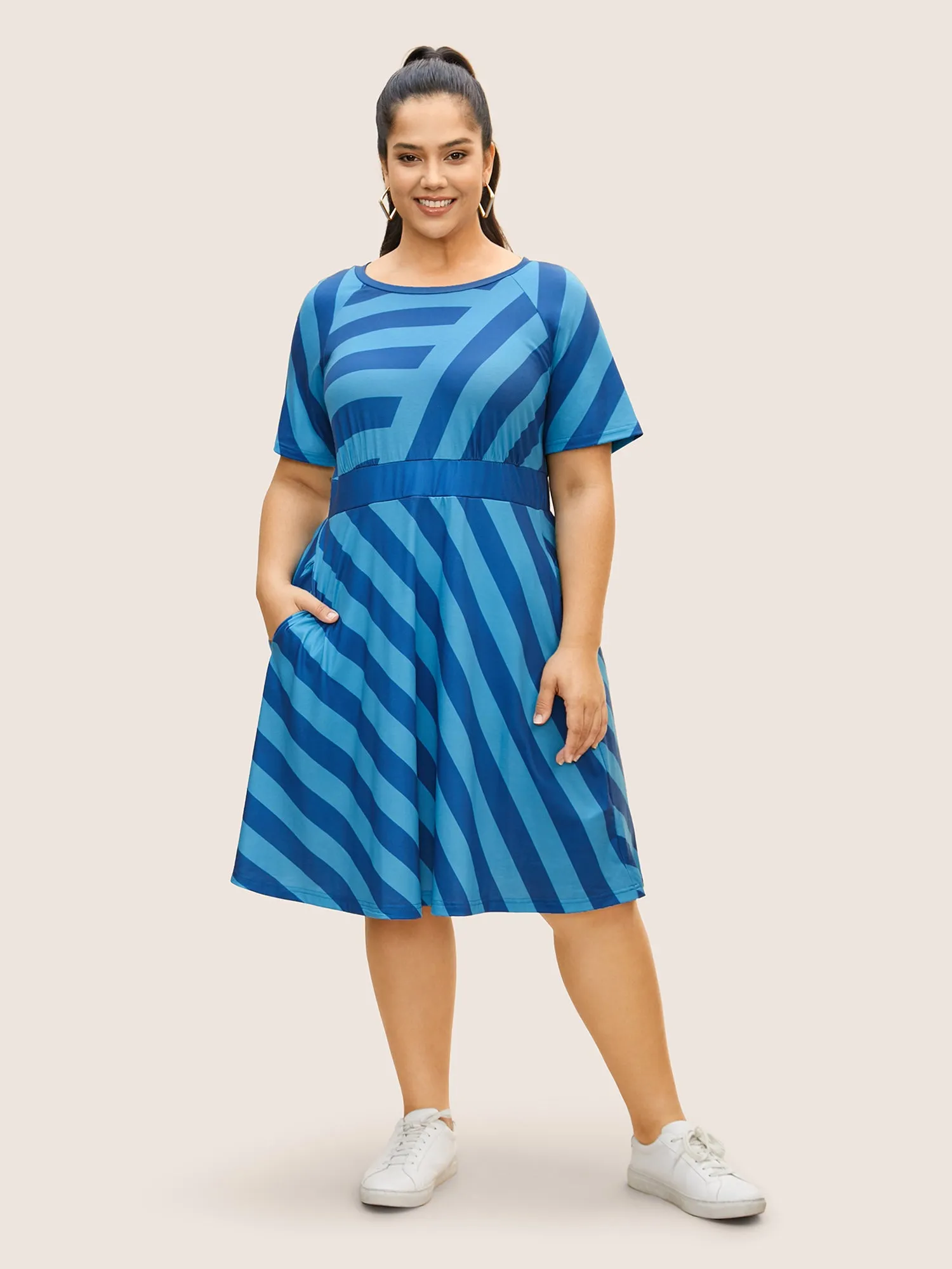 Round Neck Striped Raglan Sleeve Dress sold by Bloomchic