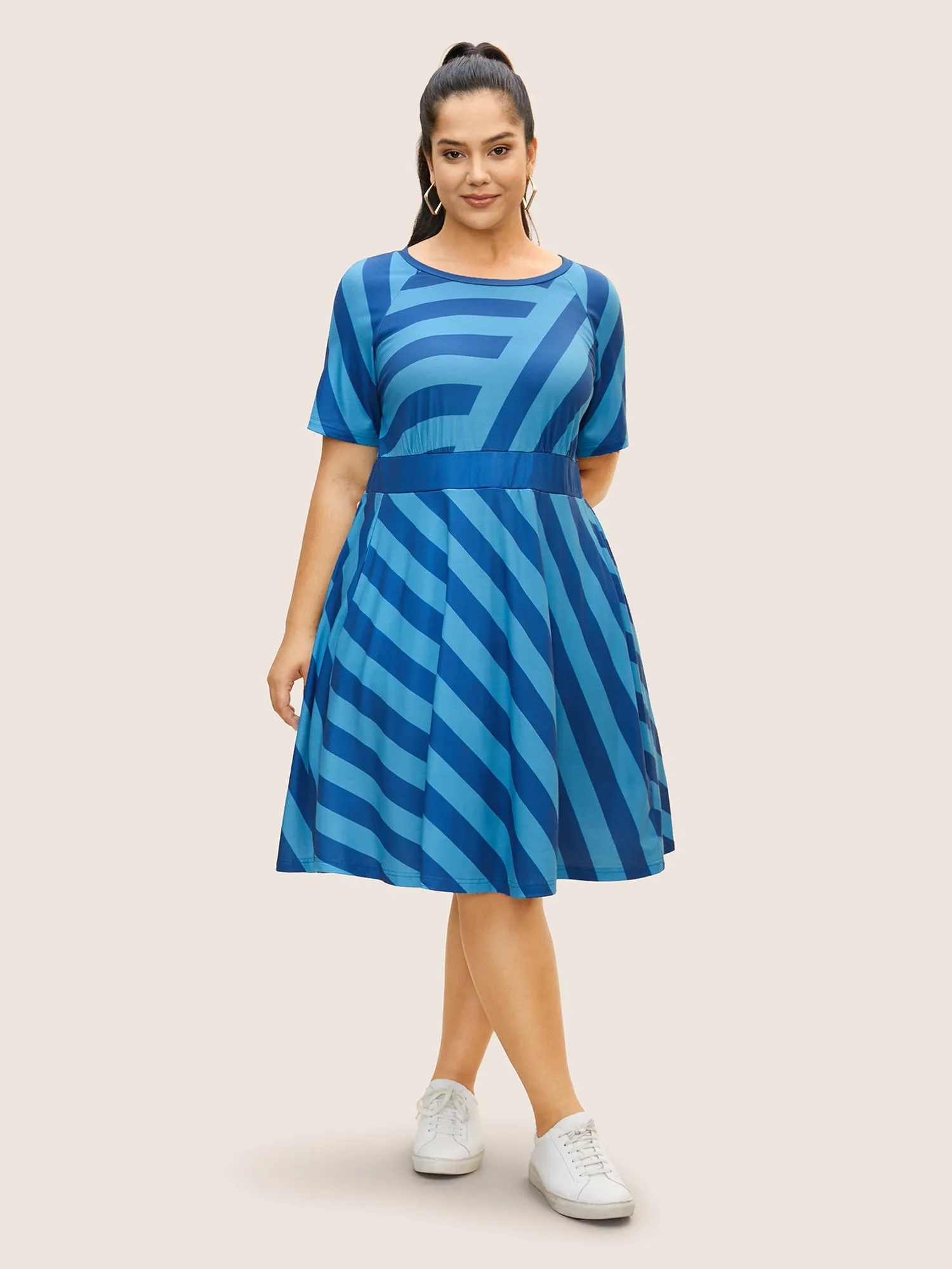 Round Neck Striped Raglan Sleeve Dress sold by Bloomchic product image thumbnail 3