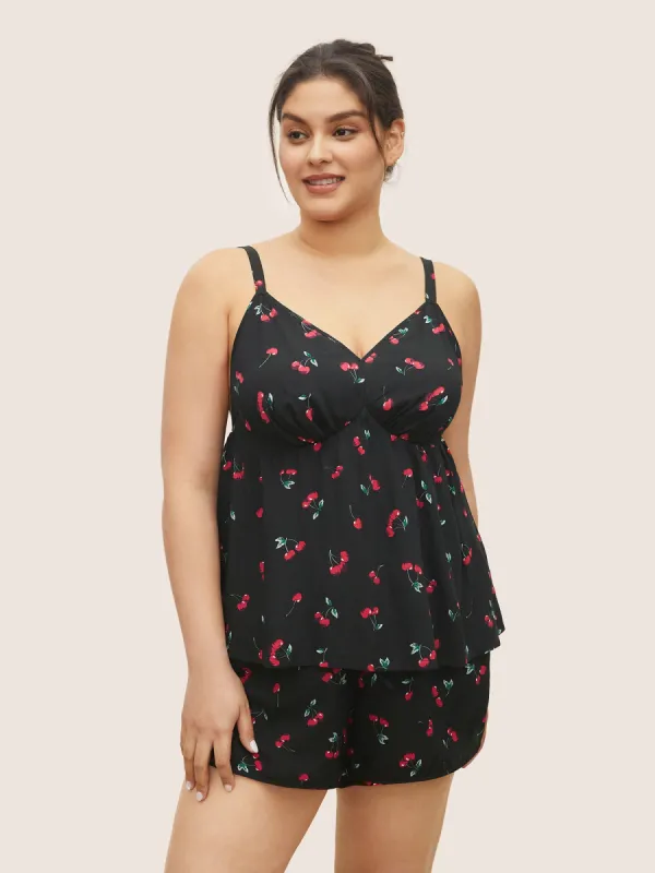 Cherry Print Adjustable Straps Loungewear Set sold by Bloomchic