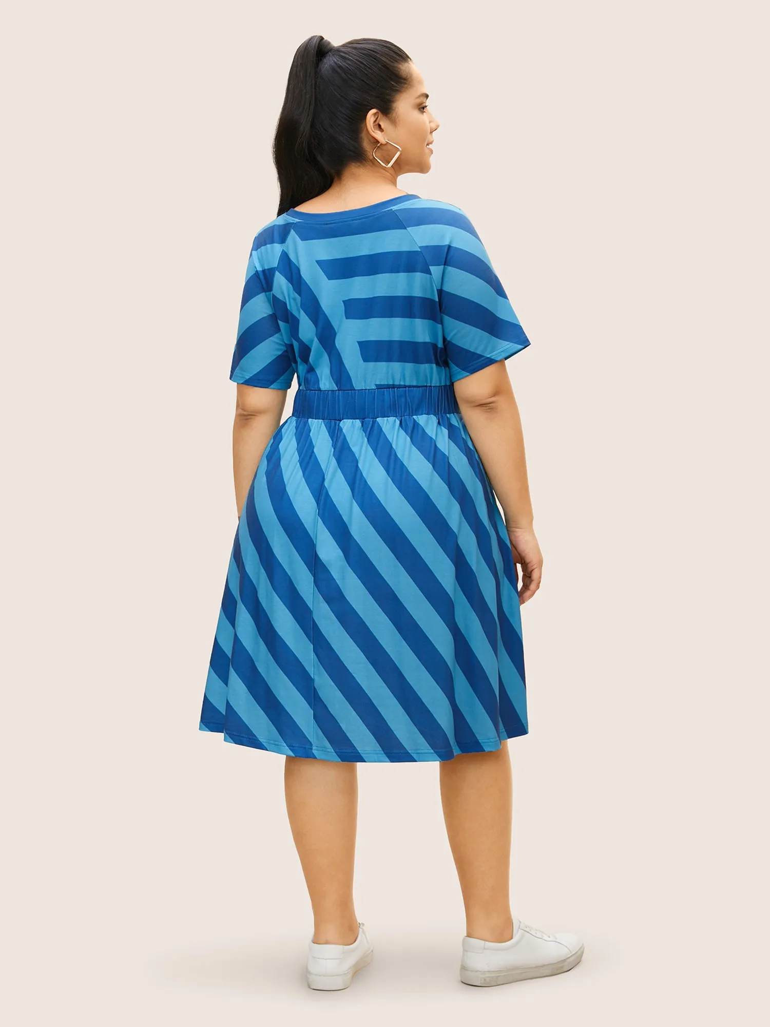 Round Neck Striped Raglan Sleeve Dress sold by Bloomchic product image thumbnail 4