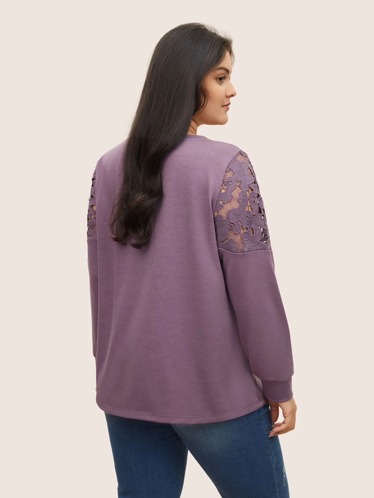 Lace Patchwork Embroidered V Neck Sweatshirt sold by Bloomchic product image thumbnail 2