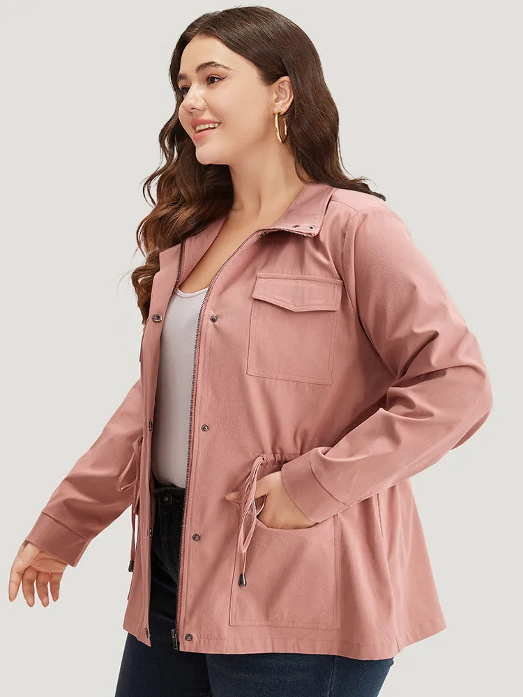 Plain Pocket Button Through Drawstring Zipper Coat sold by Bloomchic product image thumbnail 3