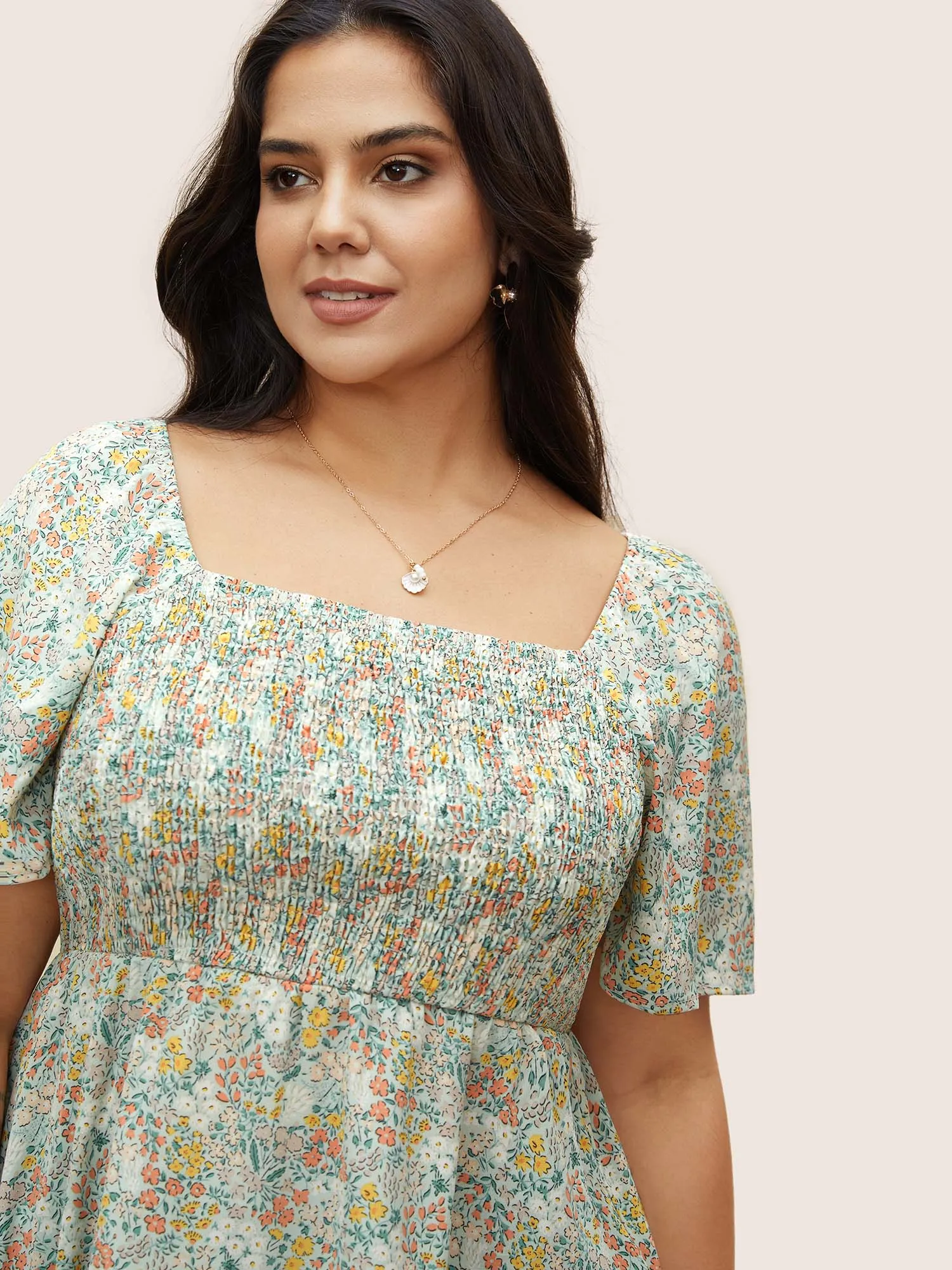 Square Neck Ditsy Floral Shirred Blouse sold by Bloomchic product image thumbnail 4