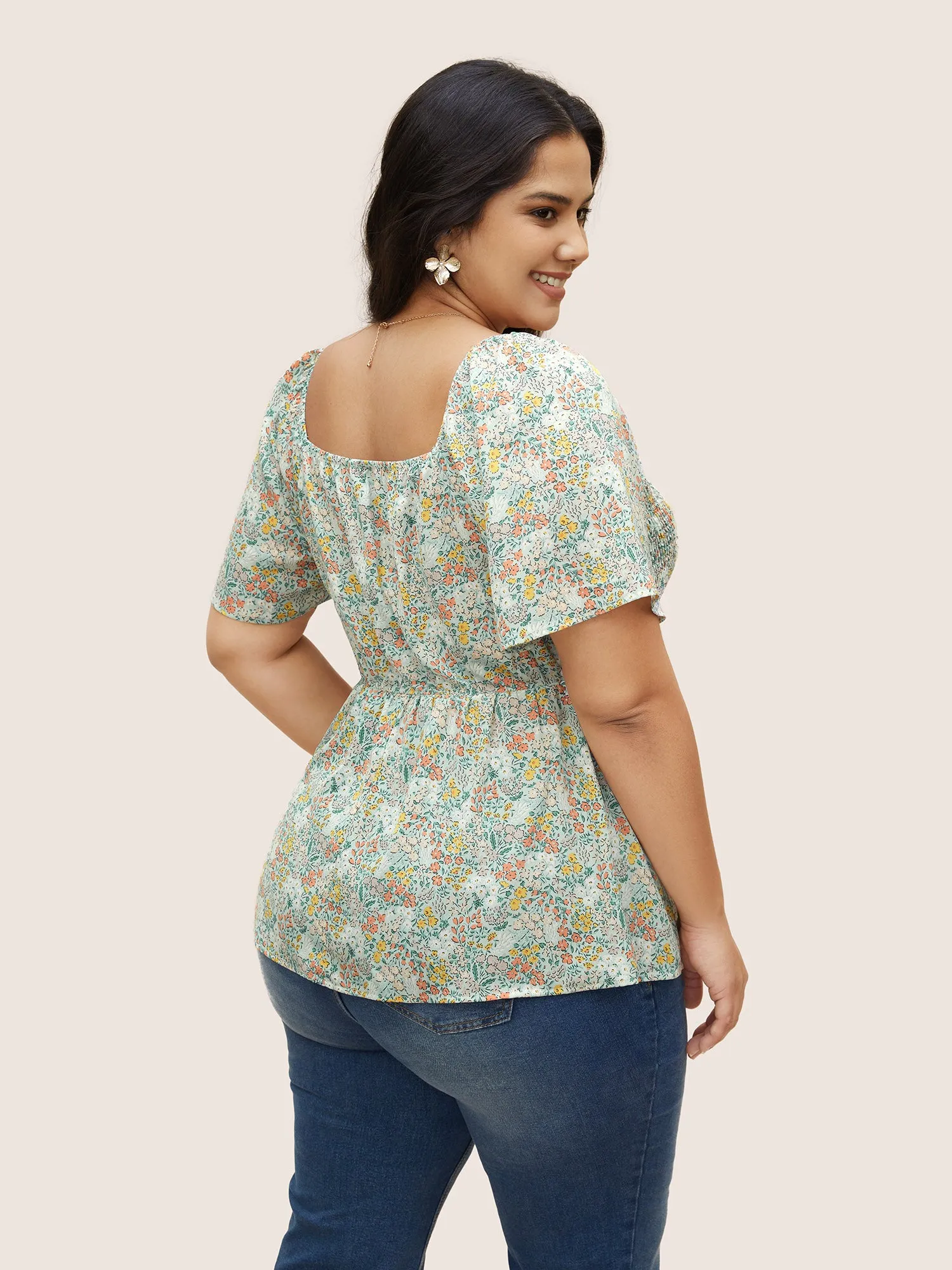 Square Neck Ditsy Floral Shirred Blouse sold by Bloomchic product image thumbnail 3