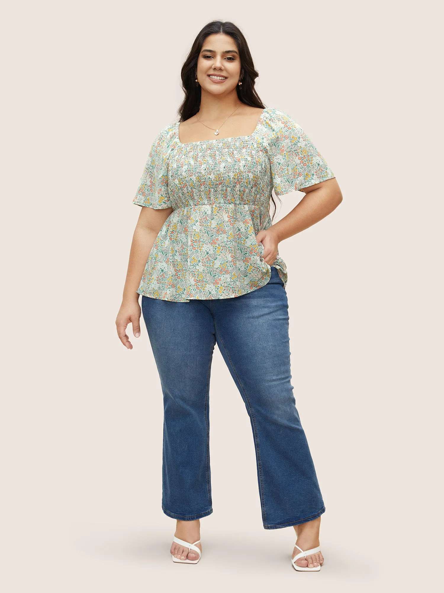 Square Neck Ditsy Floral Shirred Blouse sold by Bloomchic product image thumbnail 2