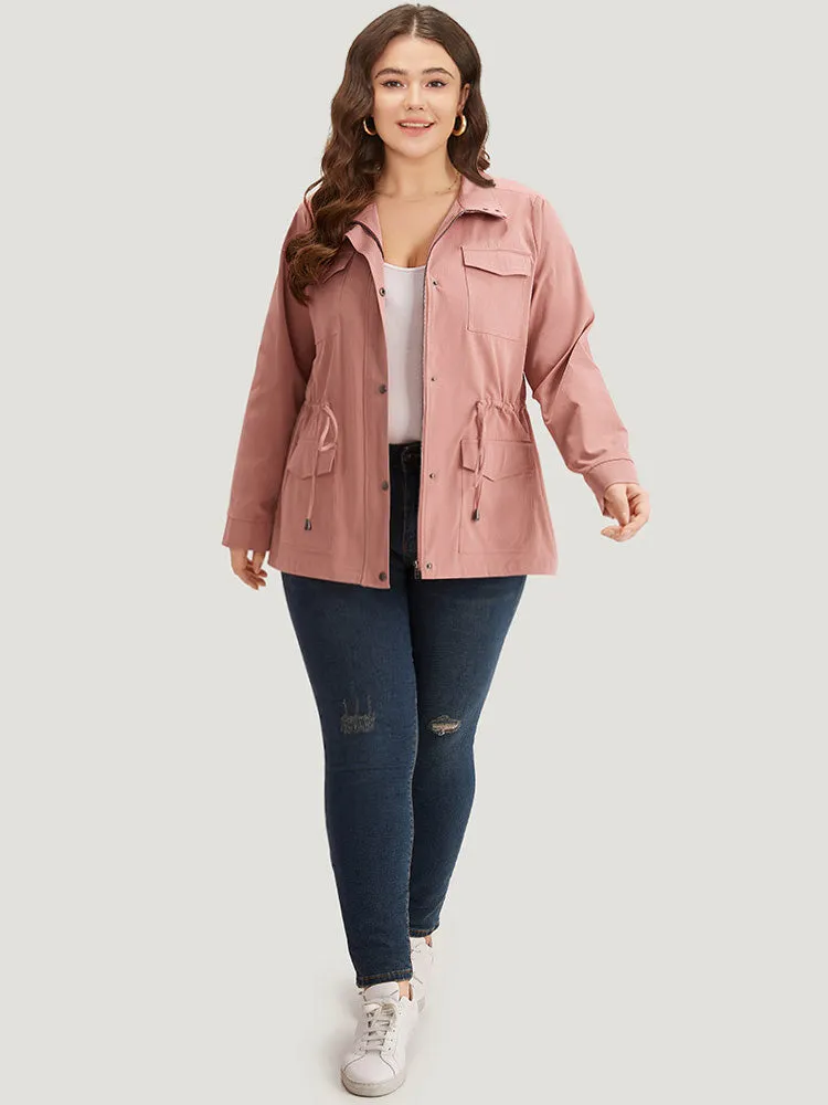 Plain Pocket Button Through Drawstring Zipper Coat sold by Bloomchic product image thumbnail 4