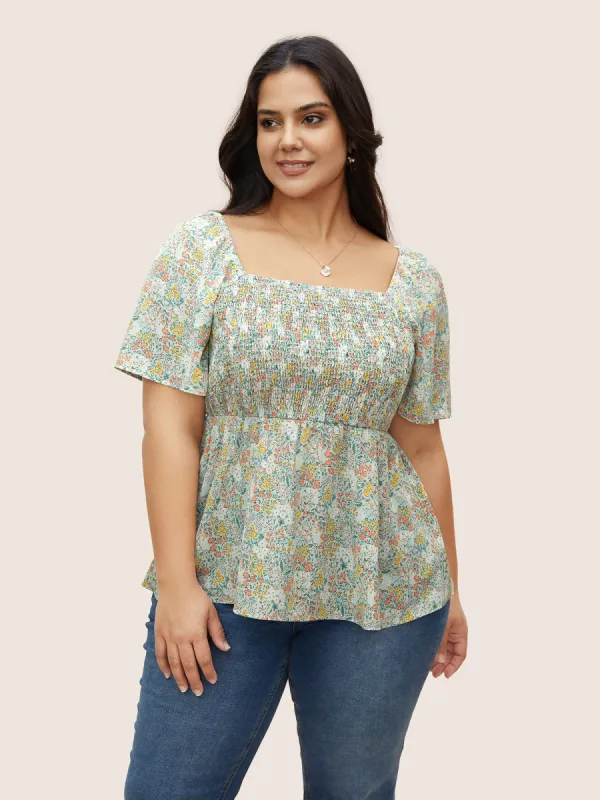 Square Neck Ditsy Floral Shirred Blouse sold by Bloomchic
