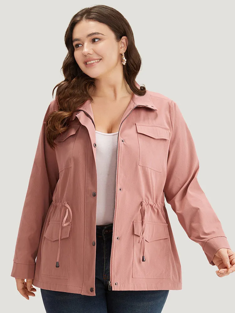 Plain Pocket Button Through Drawstring Zipper Coat sold by Bloomchic product image thumbnail 5