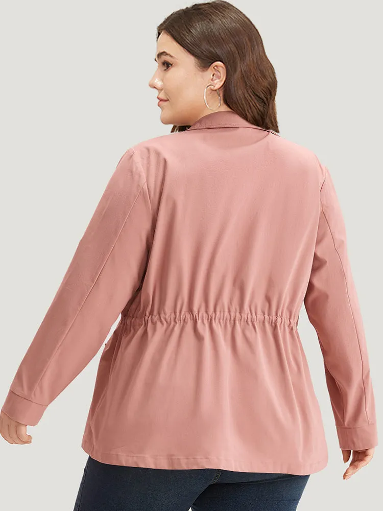 Plain Pocket Button Through Drawstring Zipper Coat sold by Bloomchic product image thumbnail 2