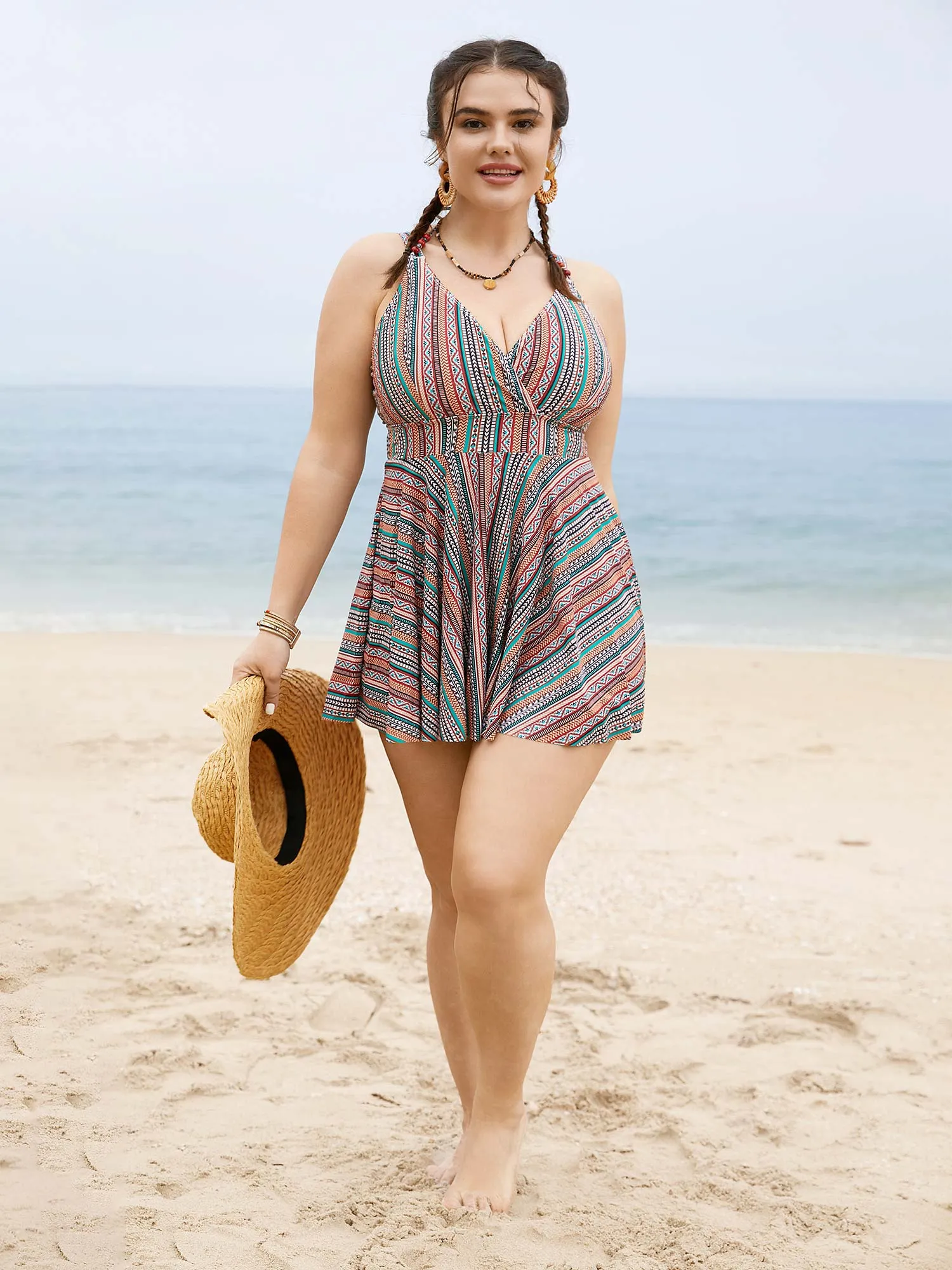 Bandana Striped Print Adjustable Straps Swim Dress sold by Bloomchic product image thumbnail 4