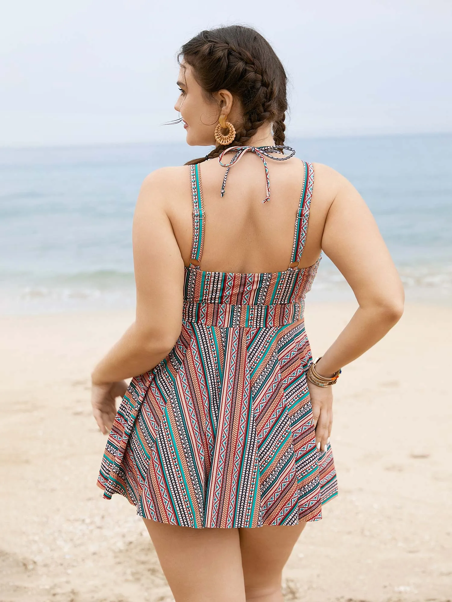 Bandana Striped Print Adjustable Straps Swim Dress sold by Bloomchic product image thumbnail 2