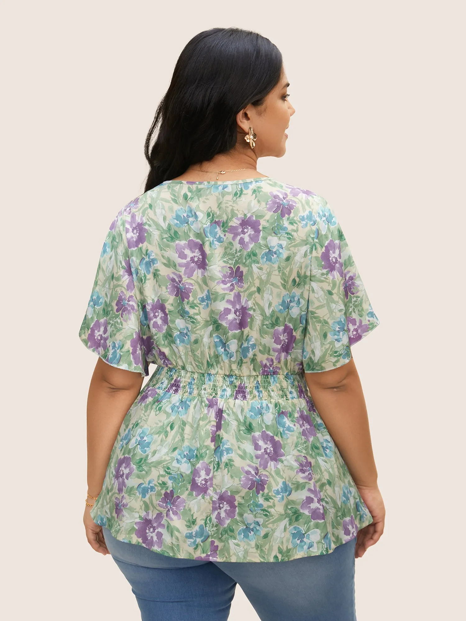 V Neck Floral Petal Sleeve Pleated Blouse sold by Bloomchic product image thumbnail 4