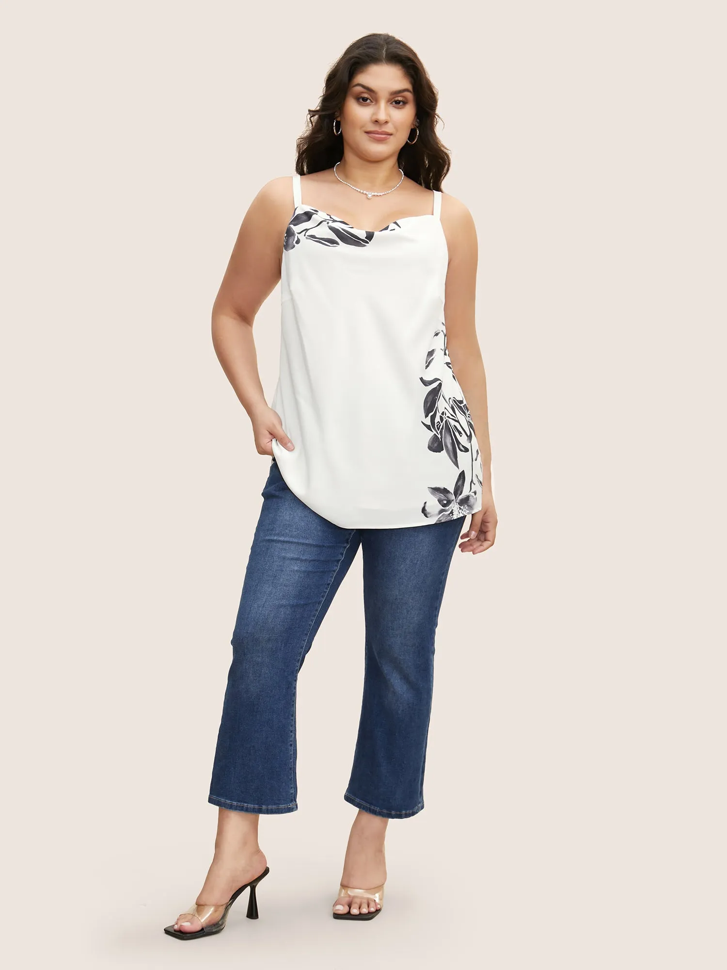 Cowl Neck Lily Print Split Hem Cami Top sold by Bloomchic product image thumbnail 2