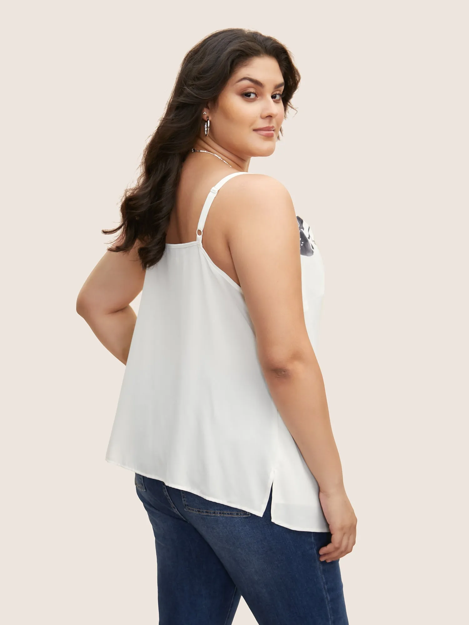 Cowl Neck Lily Print Split Hem Cami Top sold by Bloomchic product image thumbnail 4